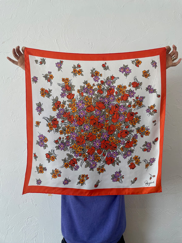 Vintage Schiaparelli Orange Roses Square Silk/Rayon Scarf - We Thieves