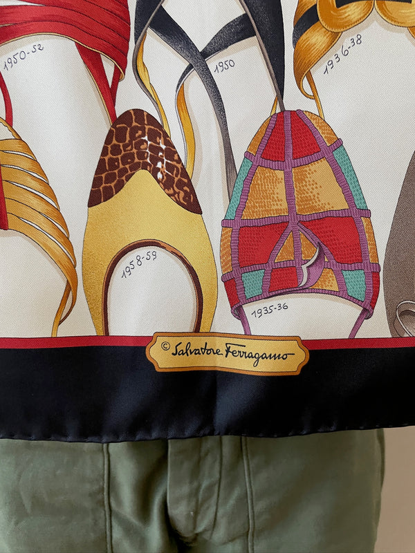 Vintage Archival Ferragamo Shoe Print Silk Scarf