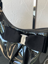 Vintage Salvatore Ferragamo Black Patent Leather Miss Vara Hobo Y2K