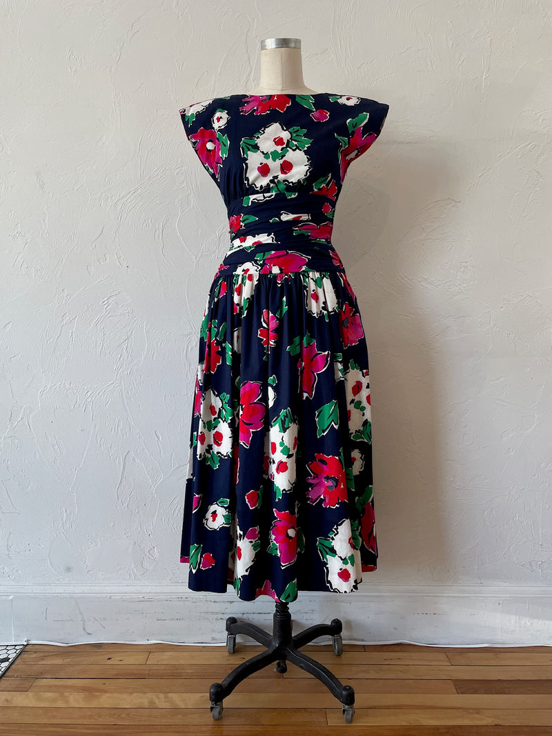 Vintage Patty O'Neil Navy Floral Dress w/ Bow XS - We Thieves
