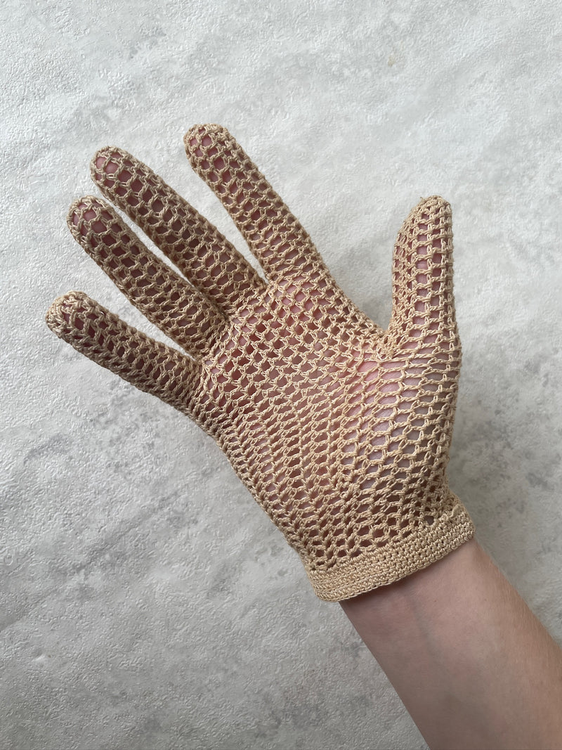 Vintage Edwardian Small Beige Crochet Gloves - We Thieves