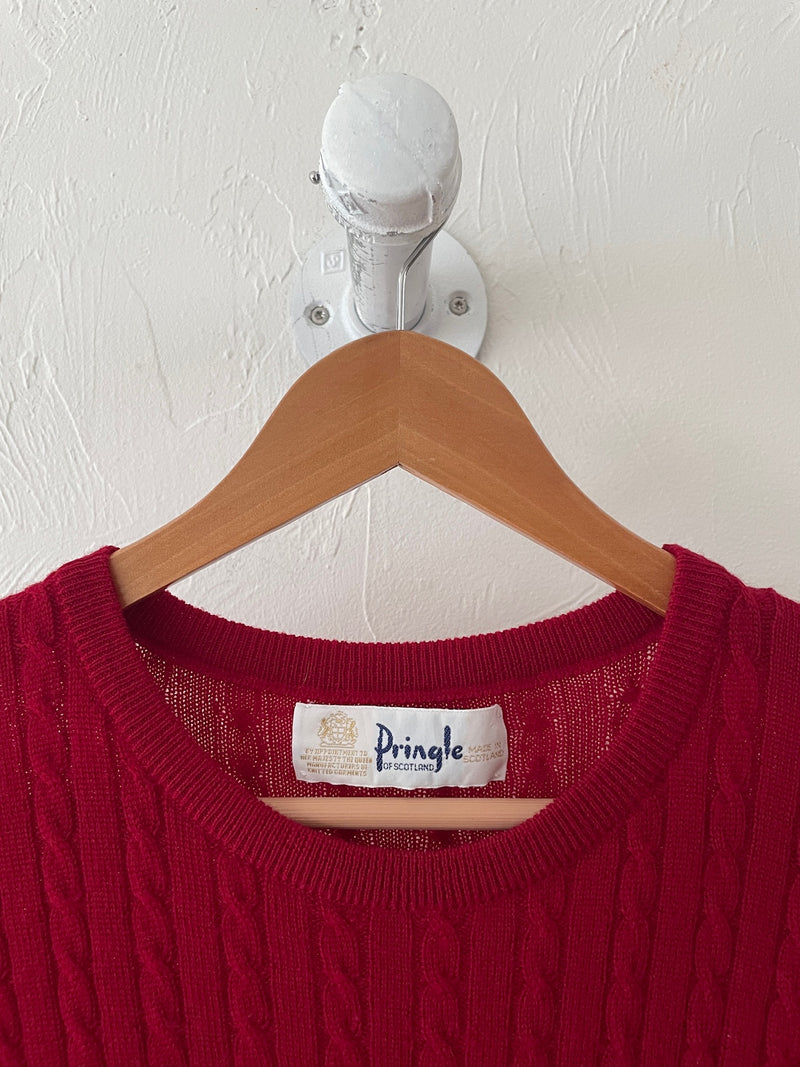Vintage Pringle of Scotland Red Wool Cableknit Sweater M/L
