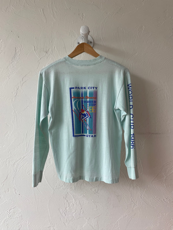 Vintage 1986 Utah Skiing World Cup Ice Blue Longsleeve T-Shirt S - We Thieves