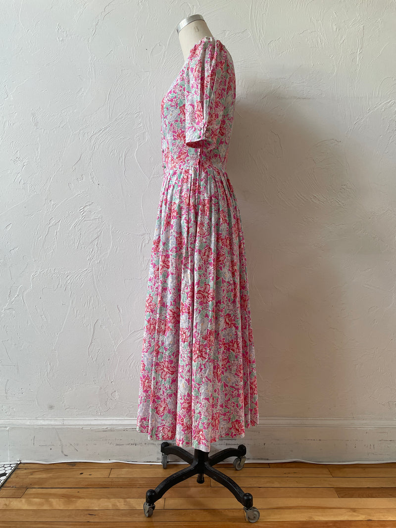Vintage 80s Laura Ashley Pink Floral Cotton Maxi Dress XS/S – We Thieves