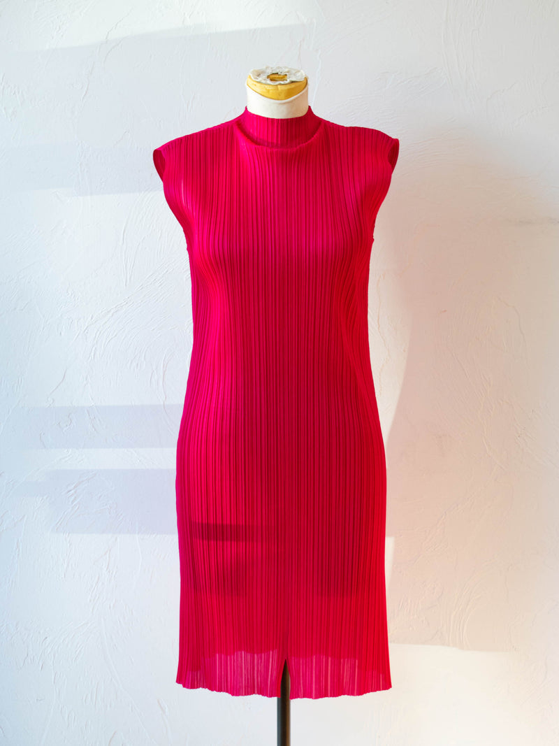 Vintage Issey Miyake Pleats Please Fuscia Pink Sleeveless Plissé Tunic Dress S/M - We Thieves