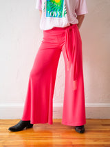 Vintage Caché Hot Pink Slinky Bell Bottom Easy Pant w/ Waist Tie S/M - We Thieves