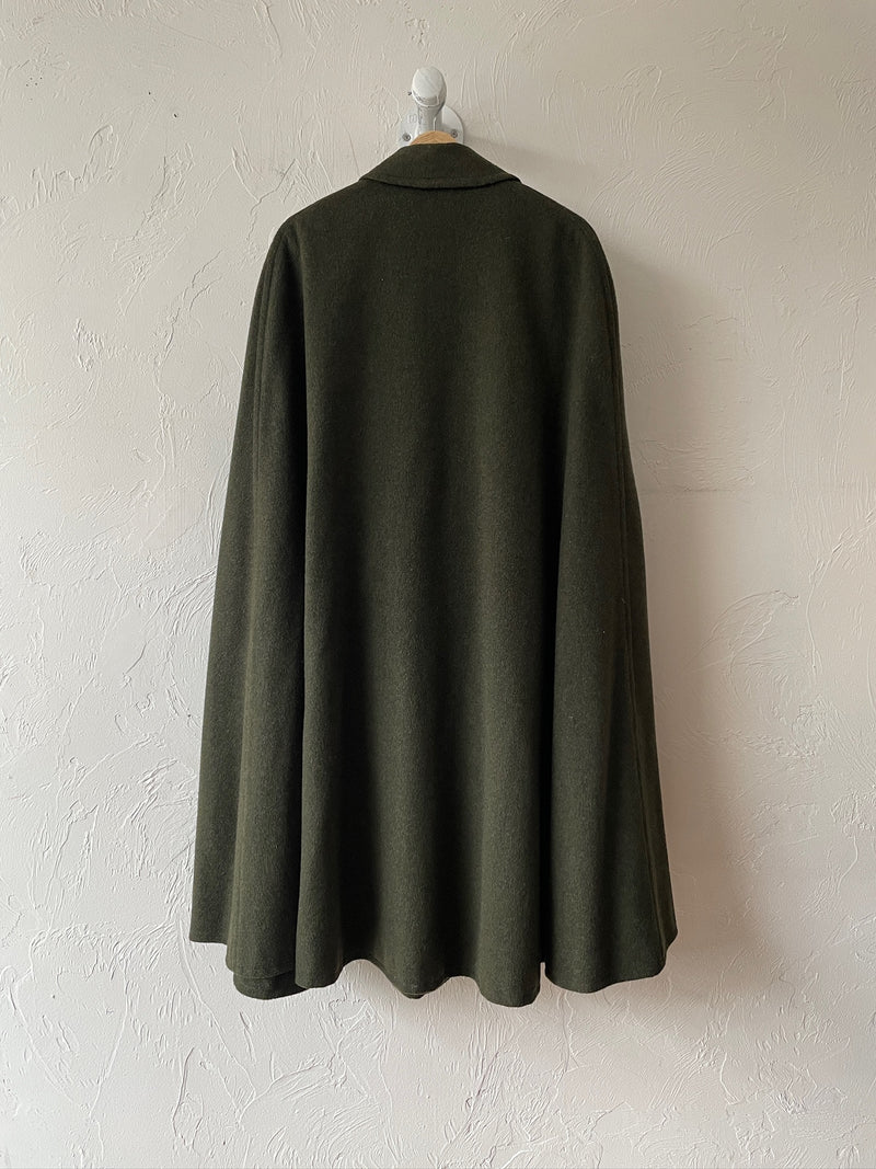 Vintage 60s/70s Yves Saint Laurent Olive Green Wool Loden Cape