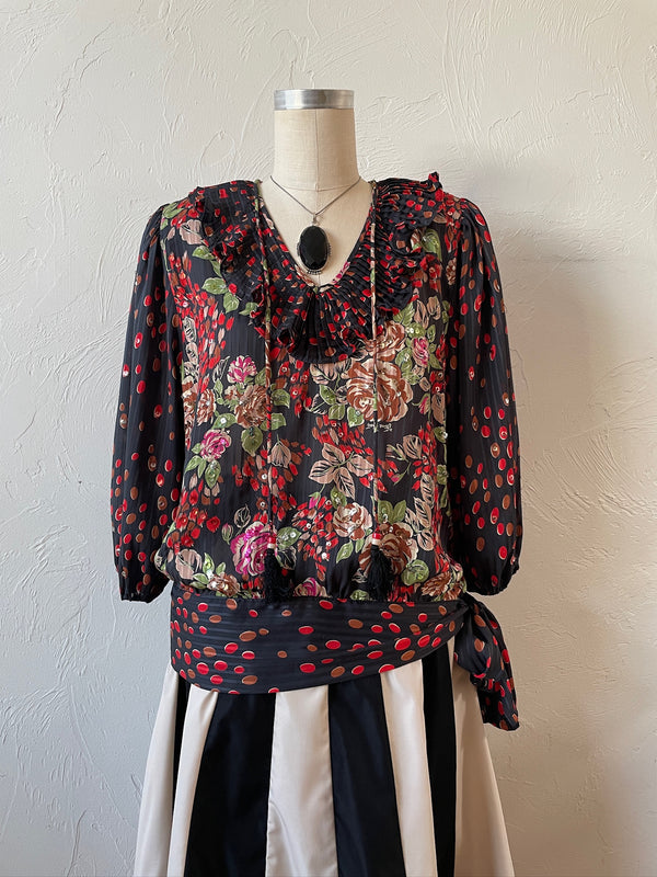 Vintage Diane Freis Roses & Polka Dots Novelty Blouse M - We Thieves