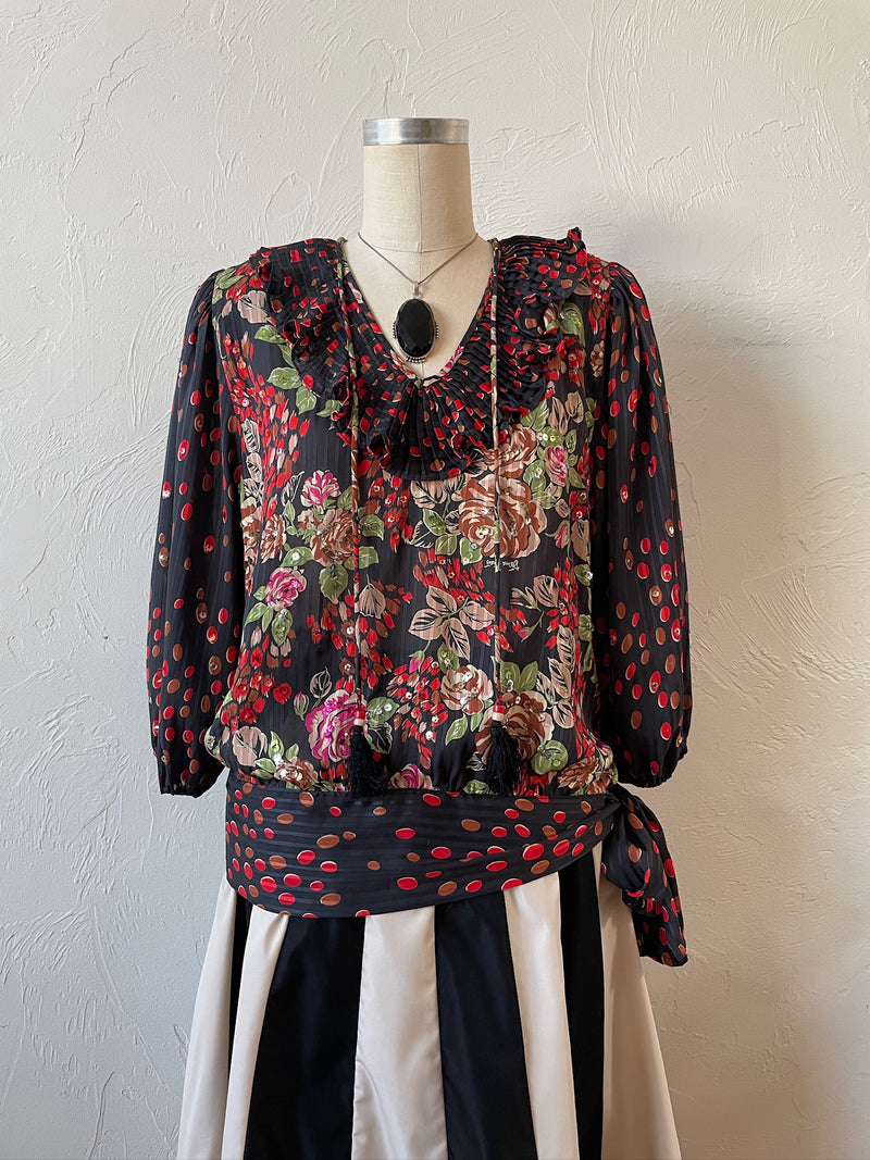 Vintage Diane Freis Roses & Polka Dots Novelty Blouse M - We Thieves