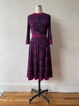 Vintage 1960s Bessi Italian Designer Navy & Hot Pink Silk Jersey Dress M - We Thieves