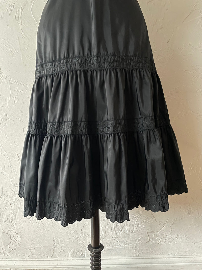 Vintage Tiered Black Embroidered Slip Dress M - We Thieves