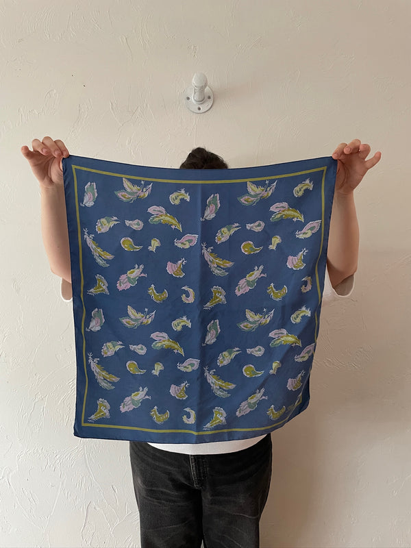 Vintage Liberty of London Blue Feathers Silk Scarf - We Thieves