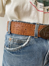 Vintage Tooled Leather Belt with THE WHO Band Brass Buckle M/L - We Thieves