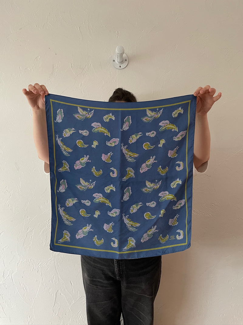Vintage Liberty of London Blue Feathers Silk Scarf - We Thieves