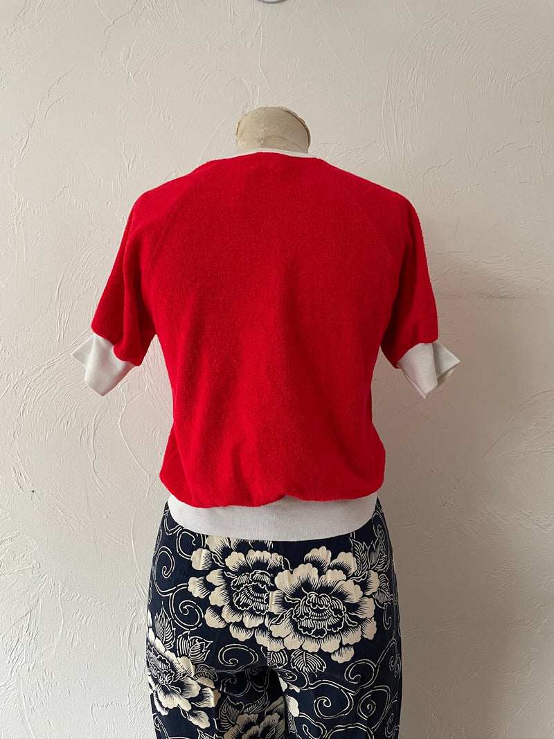 Vintage 80s Red & White Cropped Terrycloth Top XS/S - We Thieves