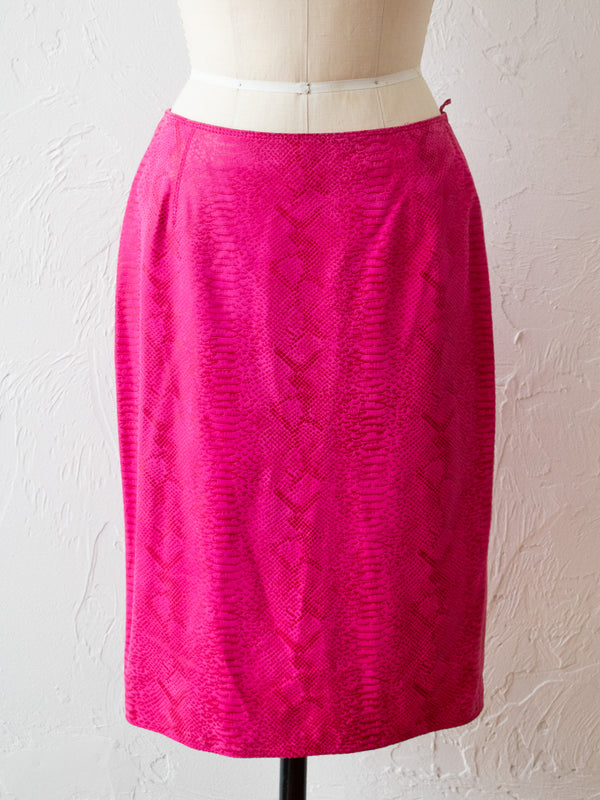 Vintage Emanuel Ungaro Pink Snake Print Leather Skirt M/L - We Thieves