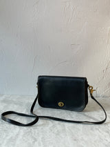 Vintage 90s Coach Black Leather Companion Flap Handbag