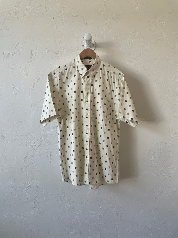 Vintage Oscar de la Renta White Crest Print Button Down M - We Thieves