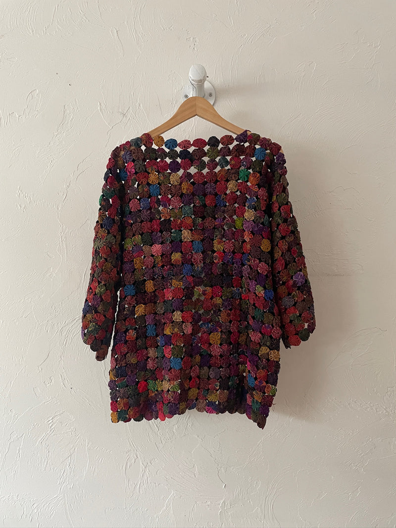 Vintage Thai Silk Yoyo Quilt Top L - We Thieves