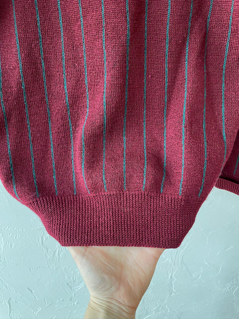 Vintage 90s Gap Burgundy & Teal Wool Pinstriped Cardigan Sweater S - We Thieves