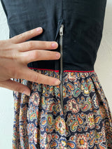 Vintage 70s Damina Black Paisley Lace-Up Bodice Boho Dress S - We Thieves