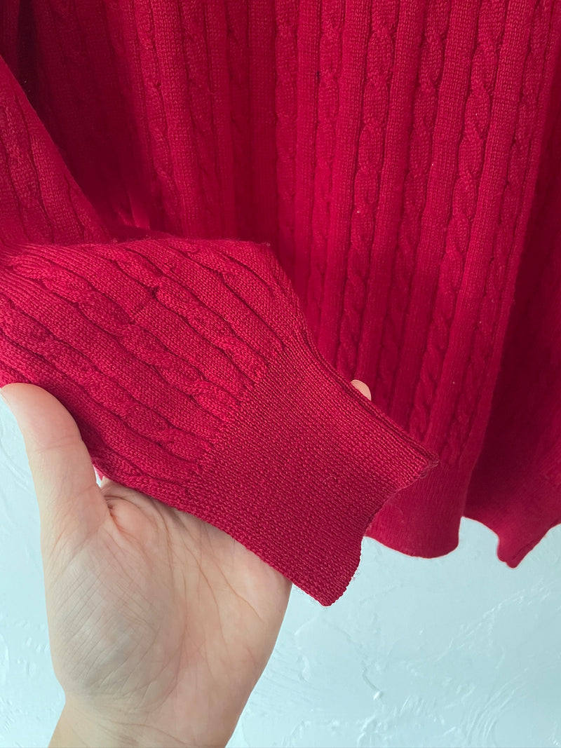 Vintage Pringle of Scotland Red Wool Cableknit Sweater M/L