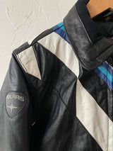 Vintage Polaris Black Leather Racing Jacket with Quilted Lining S