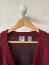 Vintage 90s Gap Burgundy & Teal Wool Pinstriped Cardigan Sweater S - We Thieves