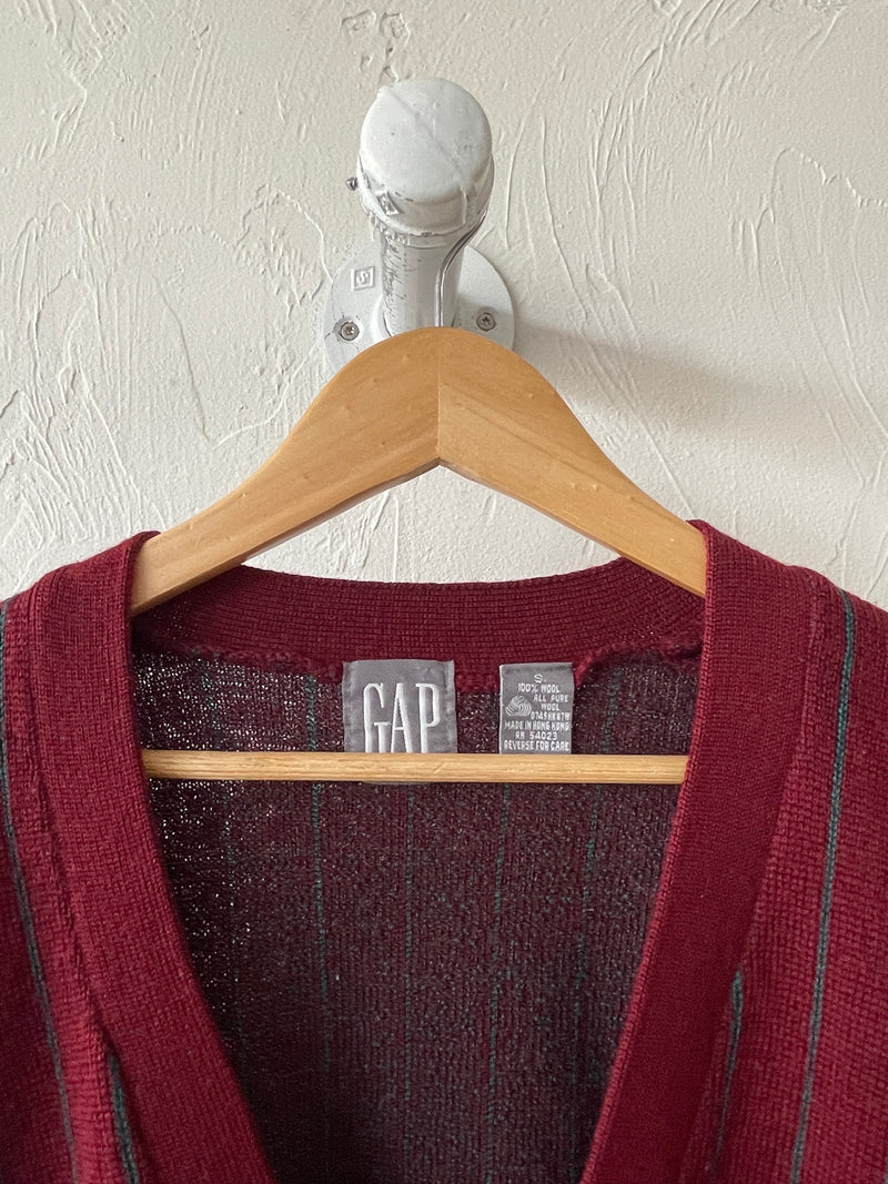 Vintage 90s Gap Burgundy & Teal Wool Pinstriped Cardigan Sweater S - We Thieves