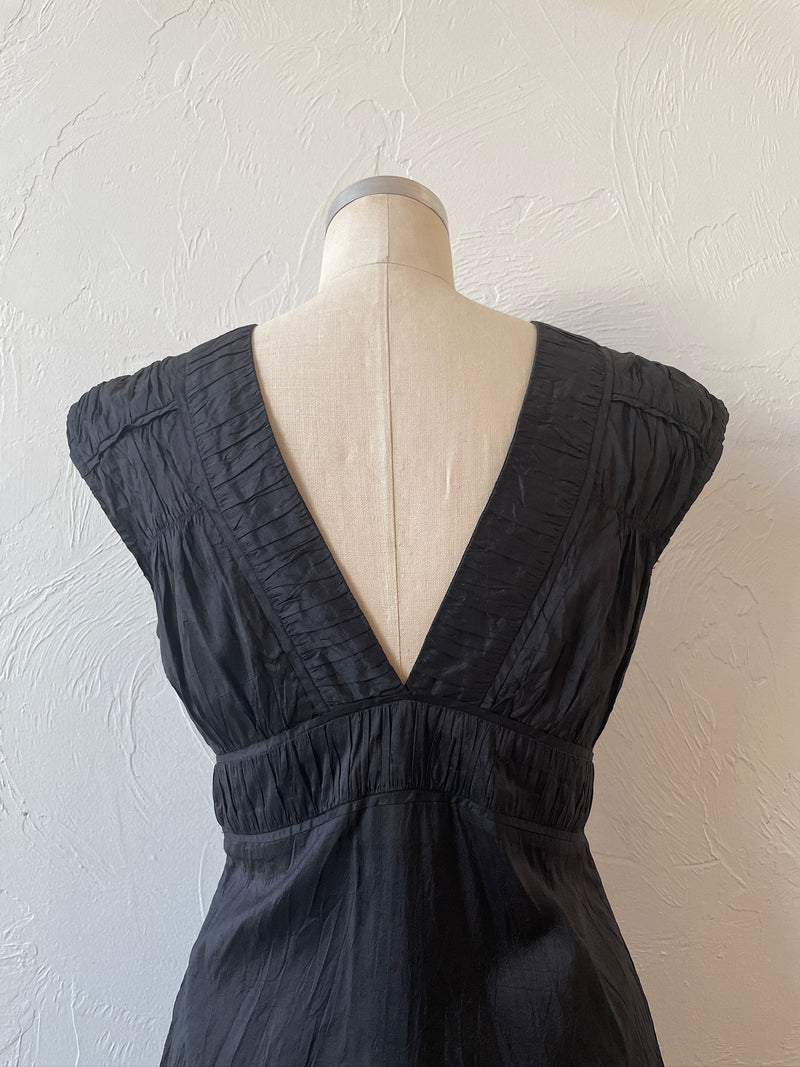 Vintage Calypso Black Silk Midi A-line Dress S - We Thieves