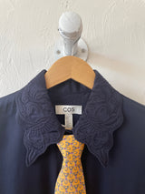 Pre-loved COS Navy Blouse with Embroidered Collar L - We Thieves