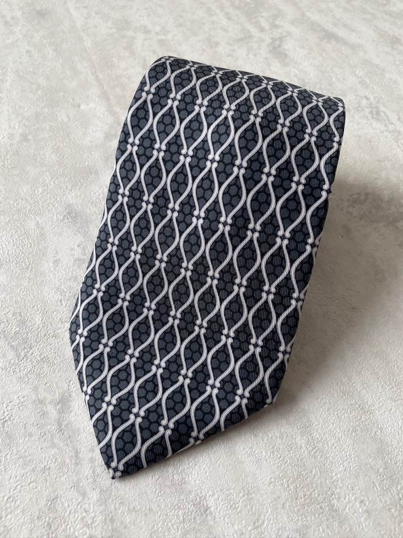 Vintage Hermes Greyscale Patterned Silk Neck Tie