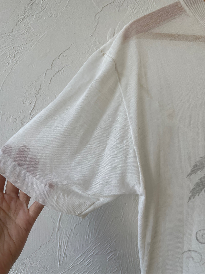 Vintage Thrashed & Sun Bleached White Palm Tree T-Shirt S - We Thieves