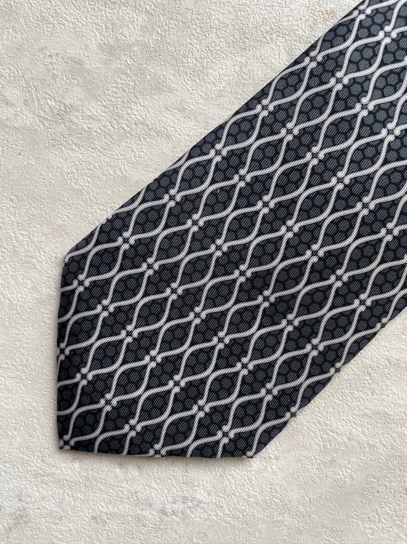 Vintage Hermes Greyscale Patterned Silk Neck Tie