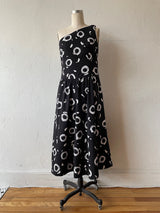 Vintage Black & White Circle Print One-Shoulder Cotton Dress M - We Thieves