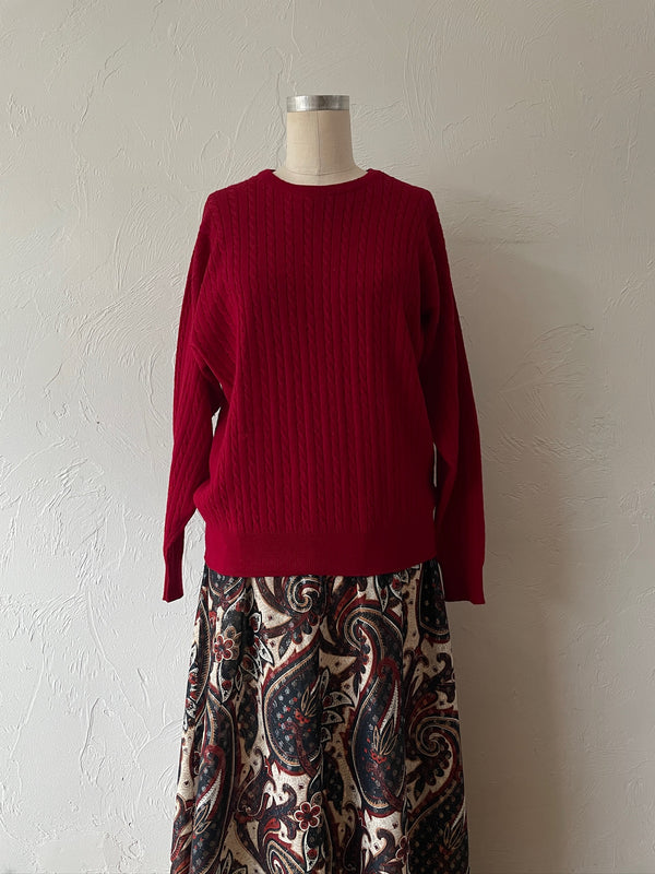 Vintage Pringle of Scotland Red Wool Cableknit Sweater M/L