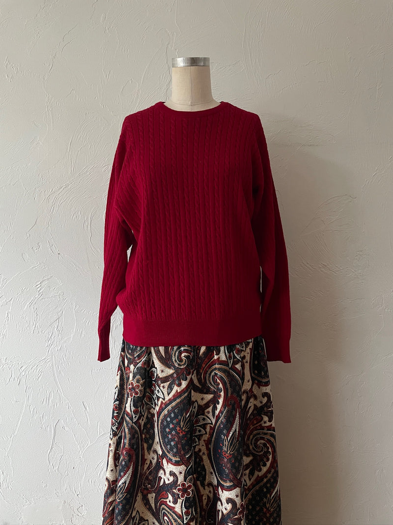 Vintage Pringle of Scotland Red Wool Cableknit Sweater M/L
