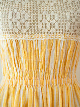 Vintage 1970s Creamsicle Striped Cotton & Crochet Sundress S/M - We Thieves