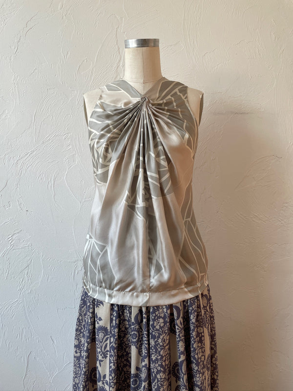 Vintage Robert Rodriguez Grey Silk Twisted Rose Top S/M - We Thieves