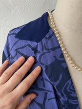 Vintage Alberta Ferretti Indigo/Purple Dual Fabric Rose Print Midi Dress M