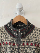 Vintage Ralph Lauren Grey Wool Zippered Skiiers Cardigan Sweater L