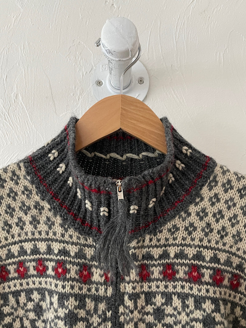 Vintage Ralph Lauren Grey Wool Zippered Skiiers Cardigan Sweater L