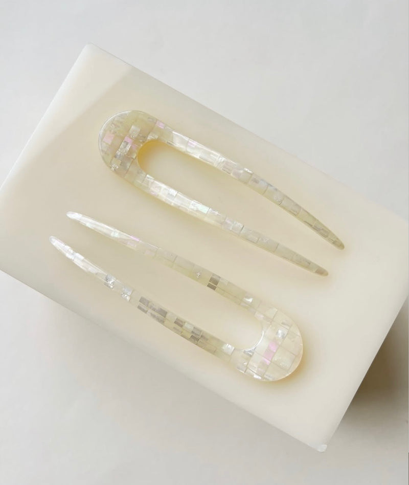 Machete Hair Pin in Opalite Shell Checker - We Thieves