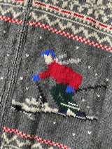 Vintage Ralph Lauren Grey Wool Zippered Skiiers Cardigan Sweater L