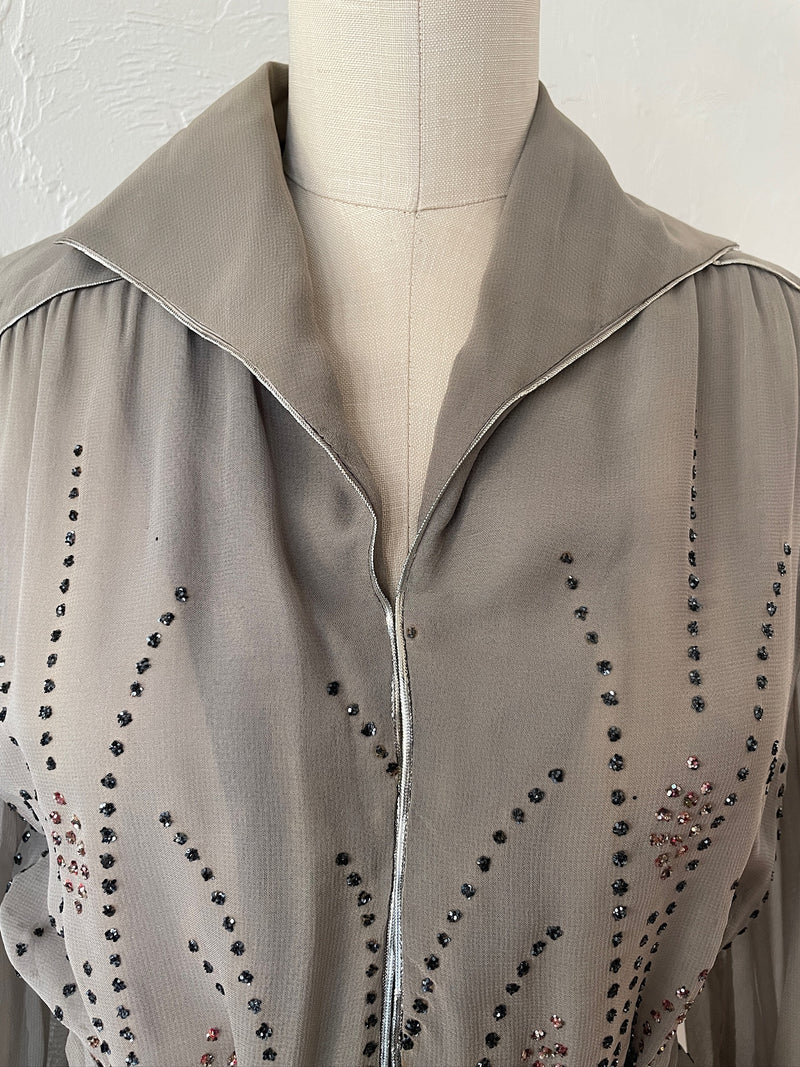 Vintage 1970s Janice Wainwright Grey Viscose Sequin Blouse M - We Thieves