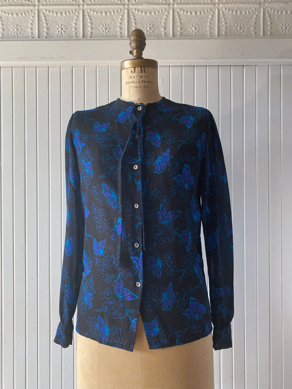 Vintage sheer Blouse by Givenchy Butterfly Print S/M - We Thieves