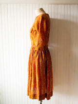 Vintage 1960s Burnt Orange Paisley Sheath Dress Small - We Thieves