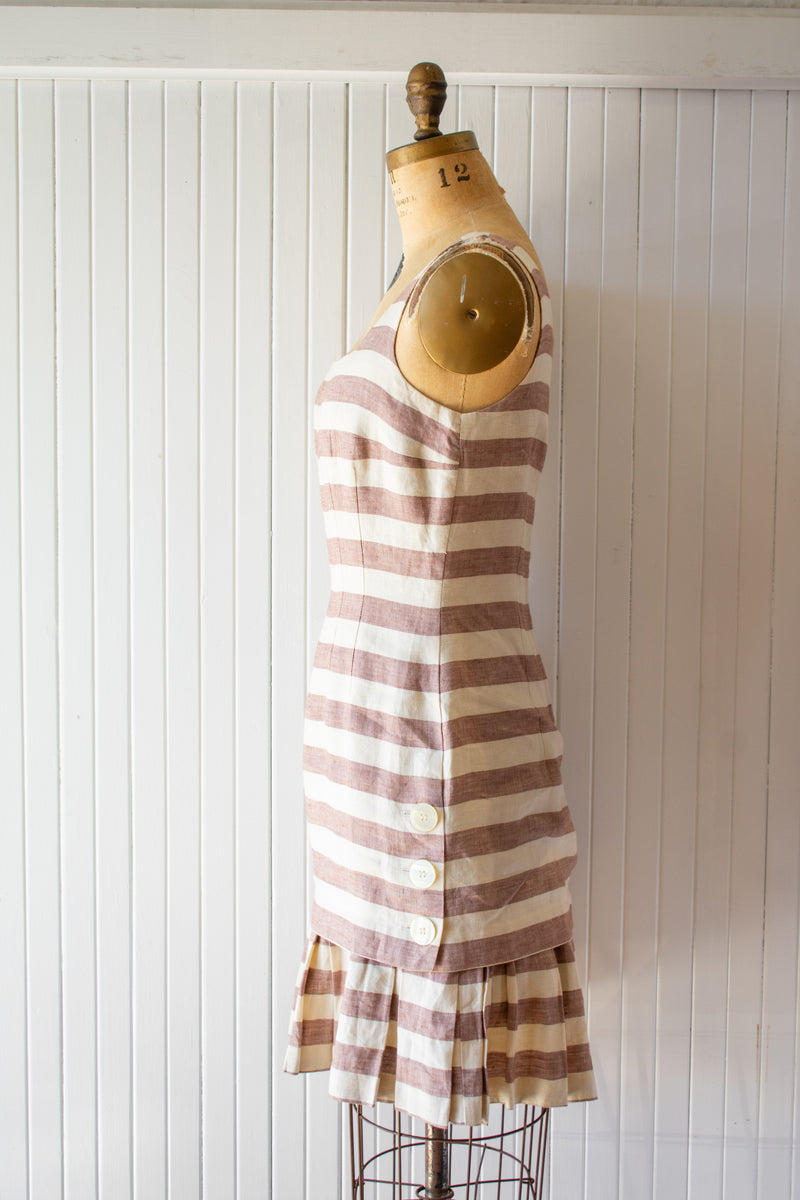 Vintage 1980s Linen Stripe Mini Dress M/L - We Thieves