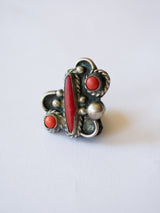 Antique Native American Sterling + Coral Inlay Ring Size 5 - We Thieves